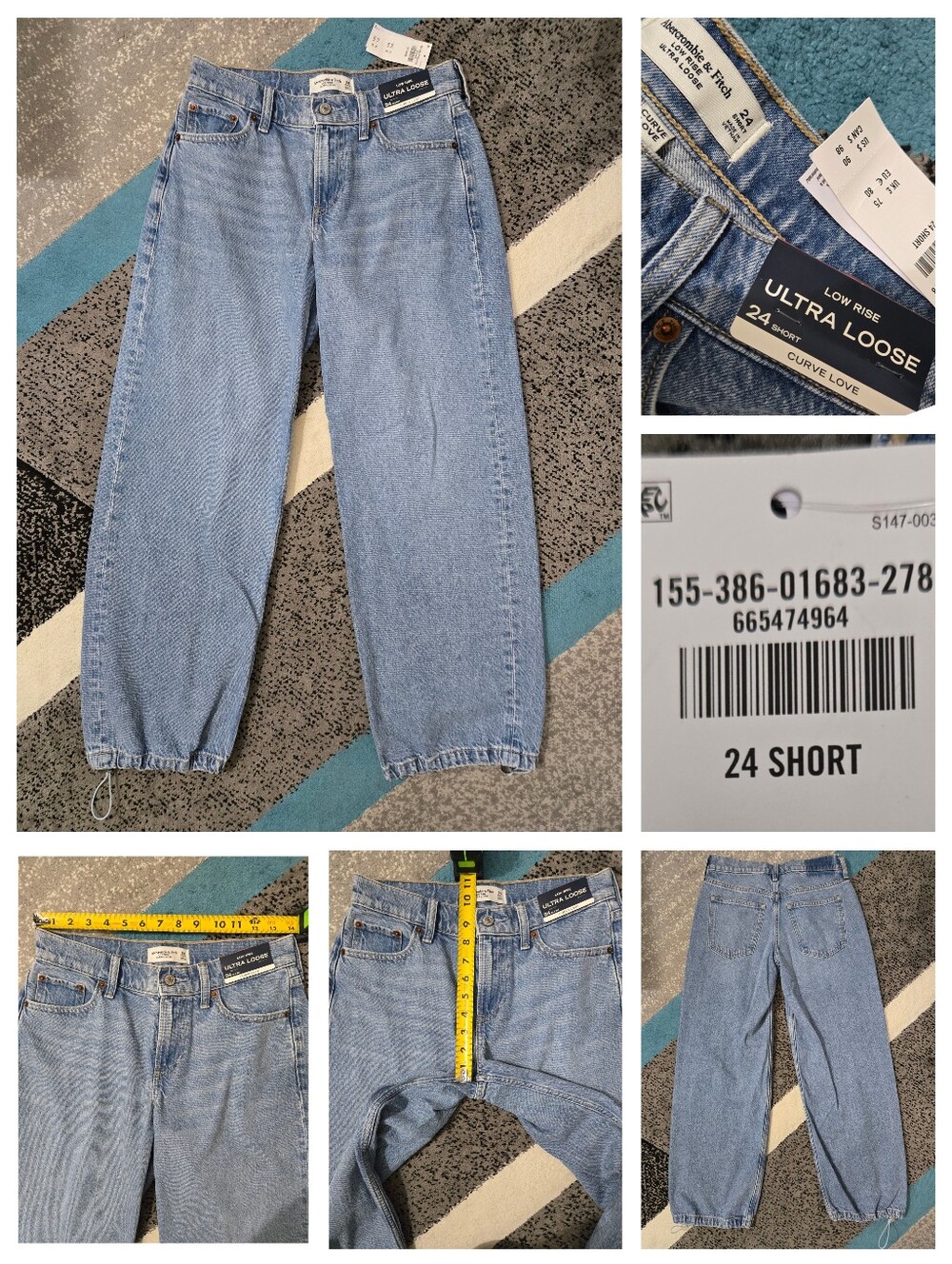 Abercrombie & Fitch Curve Love Ultra Loose Low Rise Jeans, 24 SHORT, NWT
